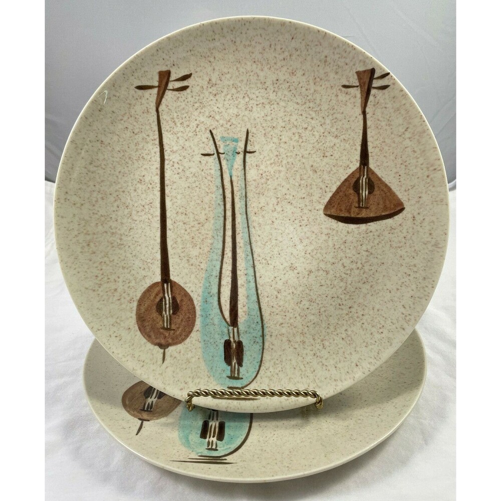 Lute Song Dinner Plates Red Wing Set of 2 MCM Pottery 10 3/8" Retro Vintage Tan